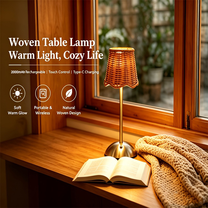 Lighting Decor For Home - Lampu Meja Seni Anyaman Rotan Bohemian,