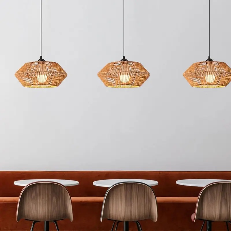 Geometric Lamp Shade - Lampu Gantung Rotan Anyaman Boho Bentuk