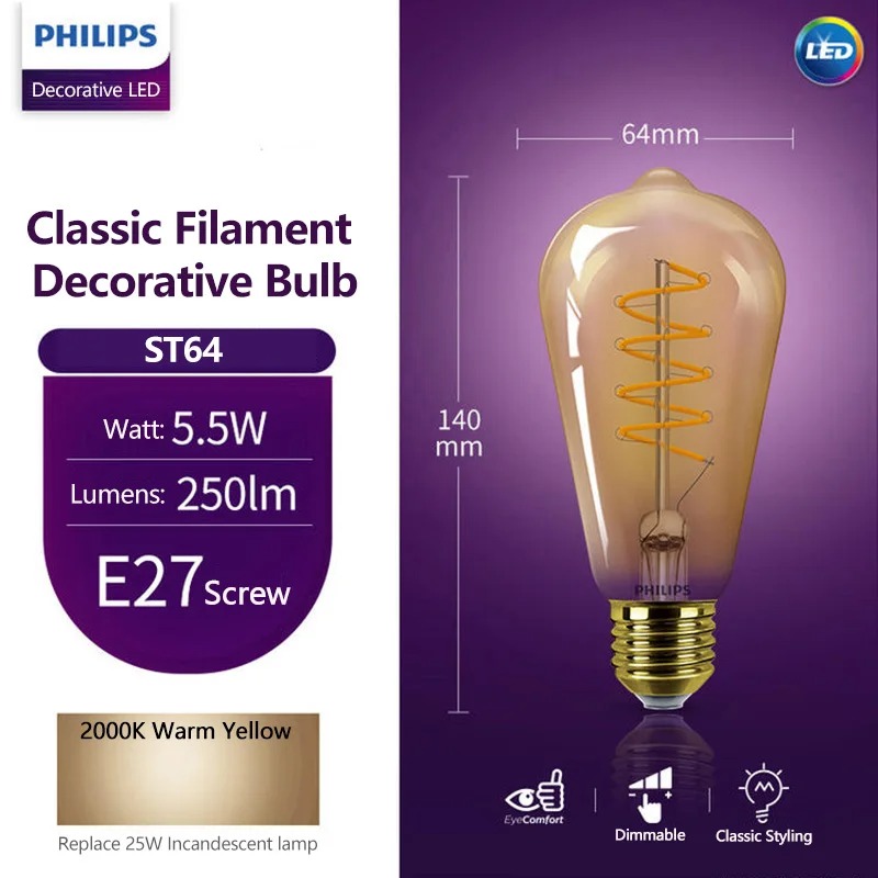 Lampu LED Philips ST64 Classic - Philips Bulb Led Classic ulasan dan harga